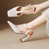 Krazing Pot Sheepskin Square Toe Size 41 High Heels Hollow Out Decoration Super High Heels Breathable Autumn Pumps