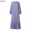 ZANZEA Vestito da Donna Casual Girocollo Ampio Manica Lunga Stampa Floreale