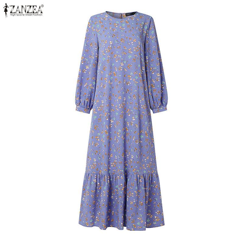 ZANZEA Vestito da Donna Casual Girocollo Ampio Manica Lunga Stampa Floreale