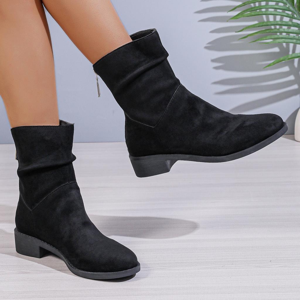 Woman Suede Ankle Boots Autumn New Fashion Thick Heels Back Zipper Boot Woman Design Chunky Heel Pointy Short Botas 2026