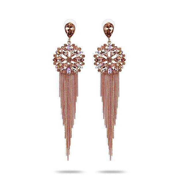 Jewellery Gifts Stylish Latest Western Ear Rings Gold Plated Crystal Handmade Tassel Long Earrings