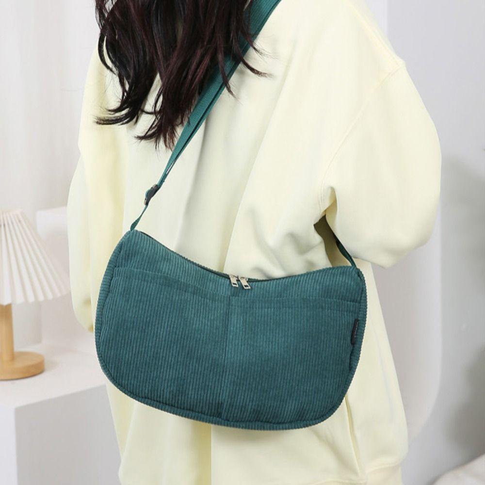Korean Style Corduroy Shoulder Bag Cotton Cloth Canvas Handbag Solid Color Shoulder Bag Women