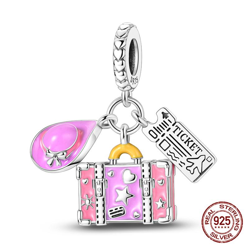 Authentic Original 100% Copper Metal Luggage Airplane Passport Summer Travel Charm Bead Components Compatible With Authentic Original Bracelet High