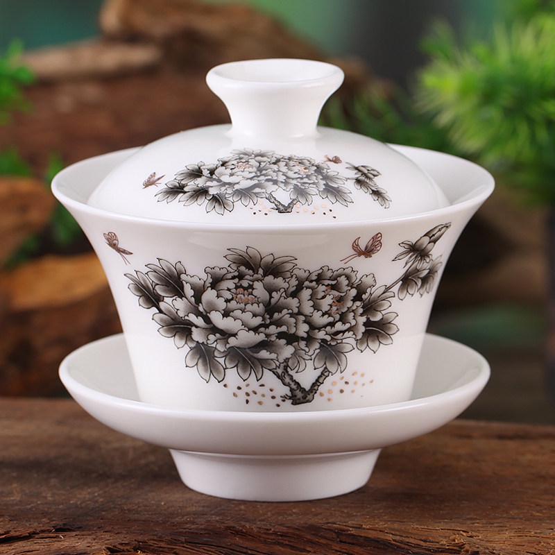 Gaiwan Teacup Set: Blue and White Ceramic with Lid, 120ml Capacity