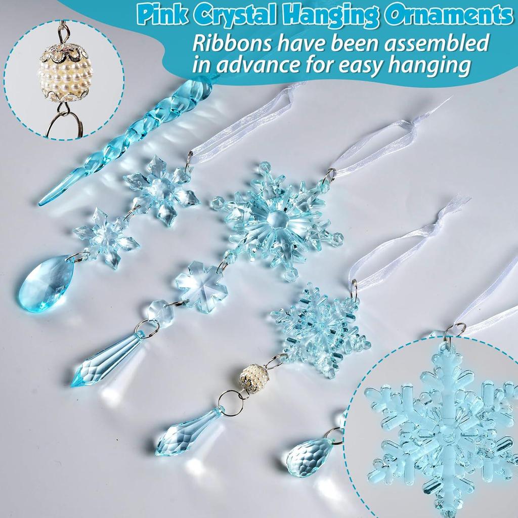 18-Piece Christmas Tree Decoration Set: Crystal Snowflakes & Icicle Ornaments