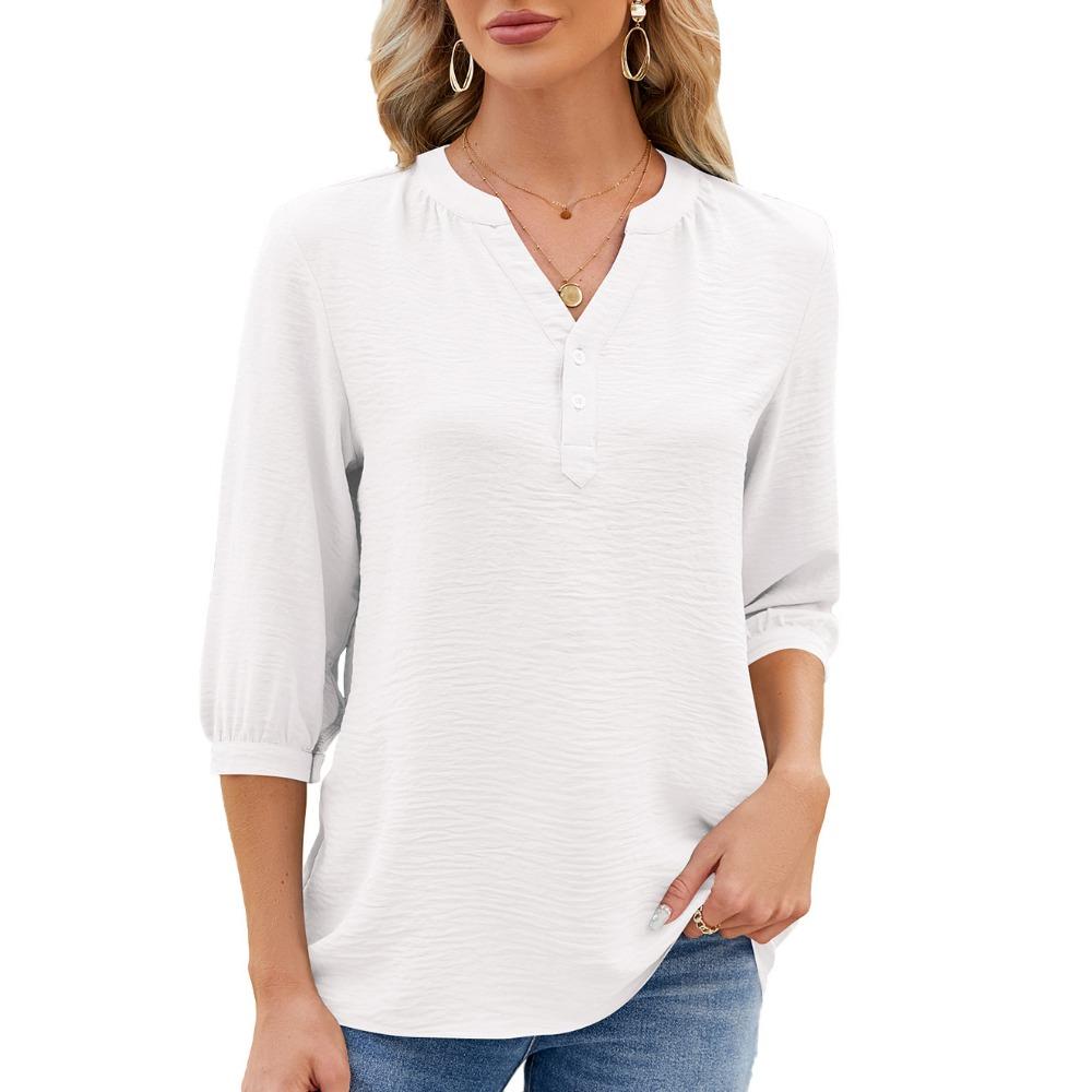 

IHUASU весна/лето свободная однотонная шифоновая футболка с v-образным вырезом и пуговицами женский топ S