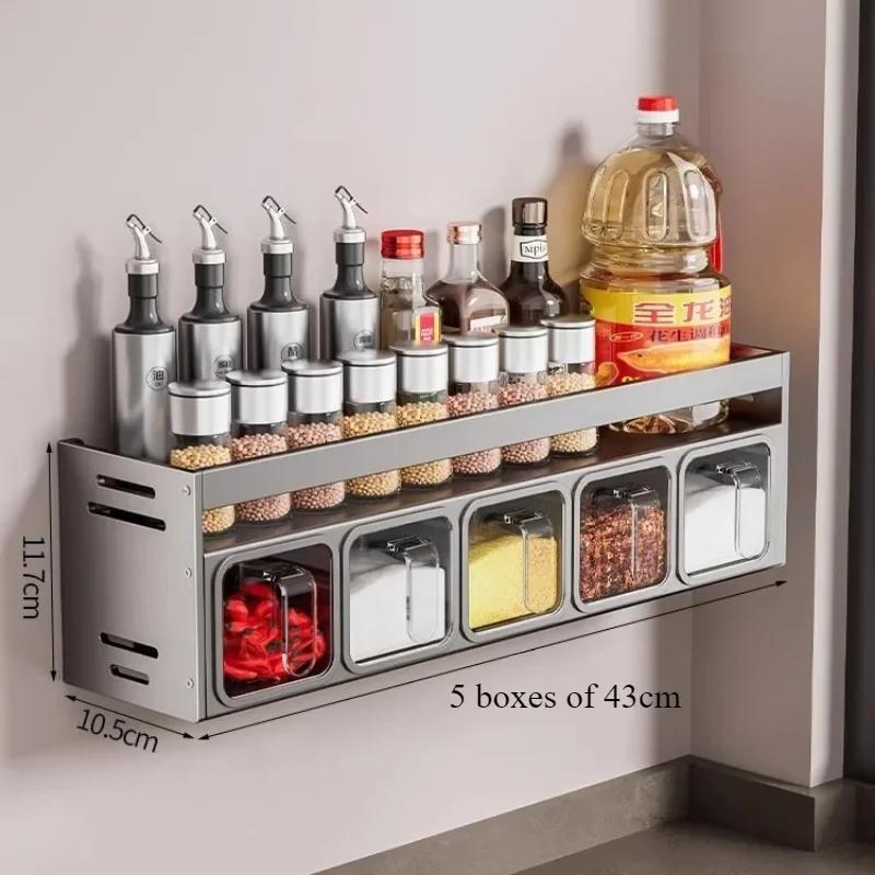 Kitchen Seasoning Shelf Non Perforated Wall Mounted Multifunctional Seasoning Box Household Combination Set Spice Storage Rack
