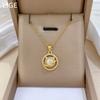 Round Cat Fashion Light Luxury Temperament Gorgeous Full Diamond Necklace Female Versatile Collarbone Chain Titanium Steel Chain