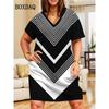 Gradient Dresses Summer Elegant Women'S Clothing Fashion Print Short Sleeves Loose Dress Plus Size Casual V-Neck Party Dress