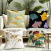 Ginkgo Leaves Printed Cushion Cover Reversible Plush Pillow Cover Soft Fluffy Home Decor for Sofa Bedroom