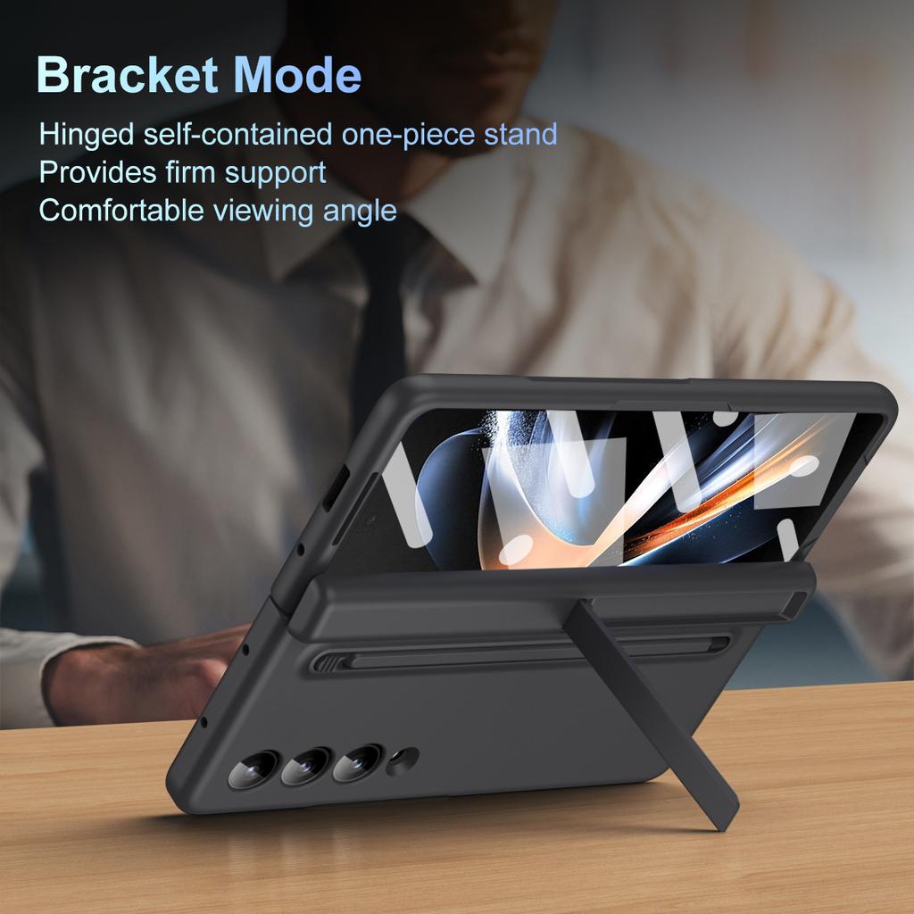 For Samsung Galaxy Z Fold3 5G Case Hard PC+Glass Film Kickstand Phone Cover with Stylus