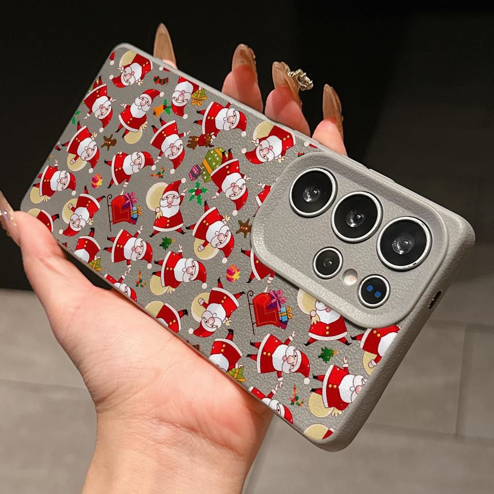 Samsung A07 Xiaomi Redmi 13C 14C for iPhone 17 Pro Max Infinix Realme Phone Cases Soft Brown Leather Pattern TPU Case NY59 Santa Claus Happy New Year