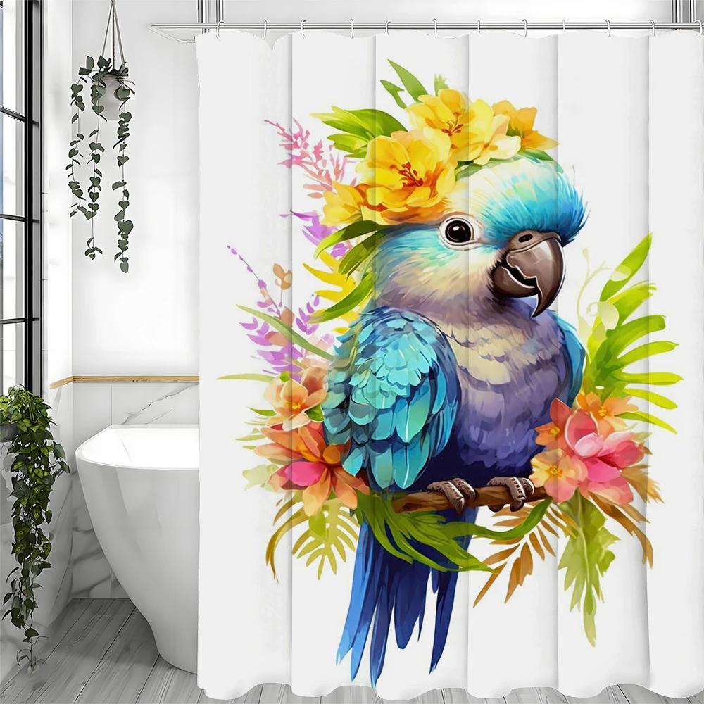 

Cute Parrot Floral Shower Curtain, Bathroom Decorative Shower Curtain, Waterproof Shower Curtain With Hooks W60H190(CM)-1 Pcs