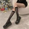 Lace Stockings Openwork Heart Jacquard White Calf Socks Students Thin Mid-Calf Socks