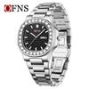 OFNS Men's Classic Quartz Watch: Square Diamond-Inlaid Dial, Dual Calendar, Waterproof, Two-Hand Design