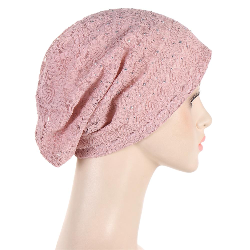 Lace Bonnet Beanie Women Chemo Cap Muslim Hijab Diamond Flower Turban Indian Hair Loss Hat Headscarf Wrap Baggy Slouchy Skullies
