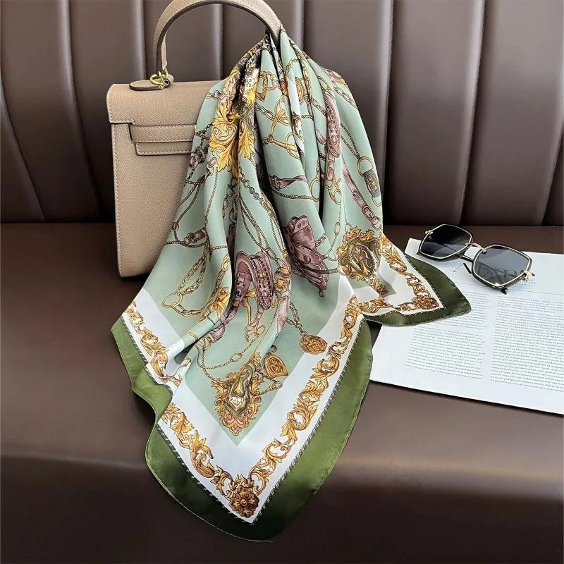 70cm Retro Britische Kette Bedruckter Seidenschal Ring Kette Seil Schals Hochwertiges und Vielseitiges Temperament Kopftuch Schal Schal