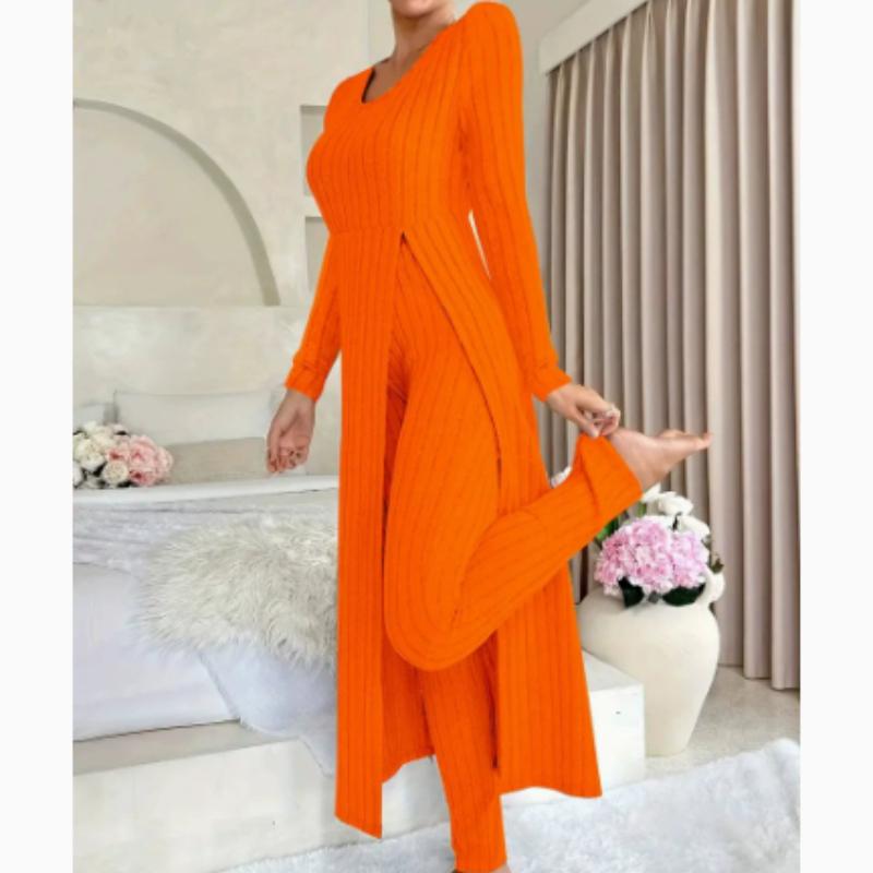 

Дизайн Sensation Топ с круглым вырезом и разрезом, с длинными рукавами и брюки, комплект из двух предметов в клетку, стиль весна/осень 3XL оранжевый