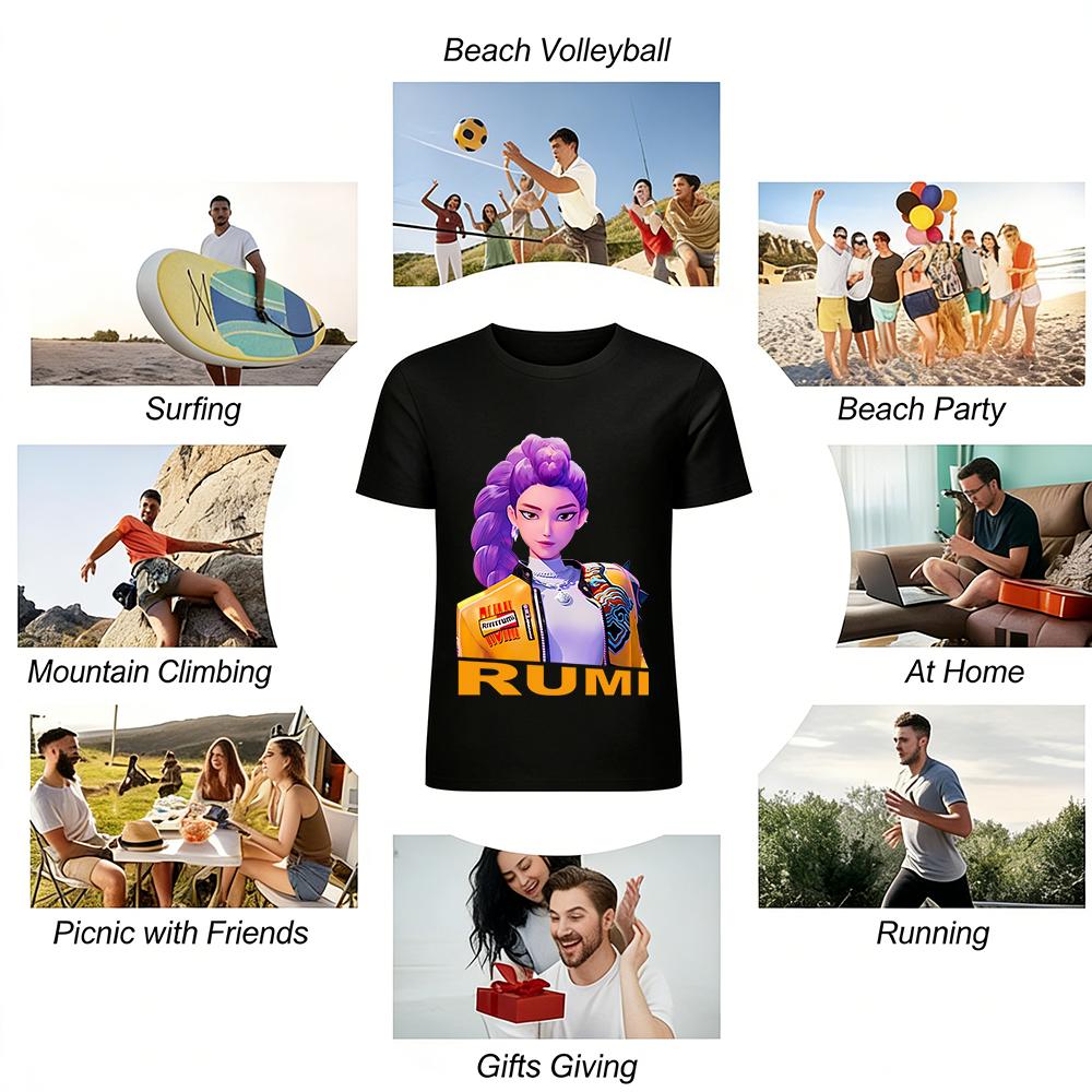 Trendy Cool RUMI Purple Braid Girl Print Casual Top Street Style Unisex Versatile T-Shirt Pure Cotton T-shirt