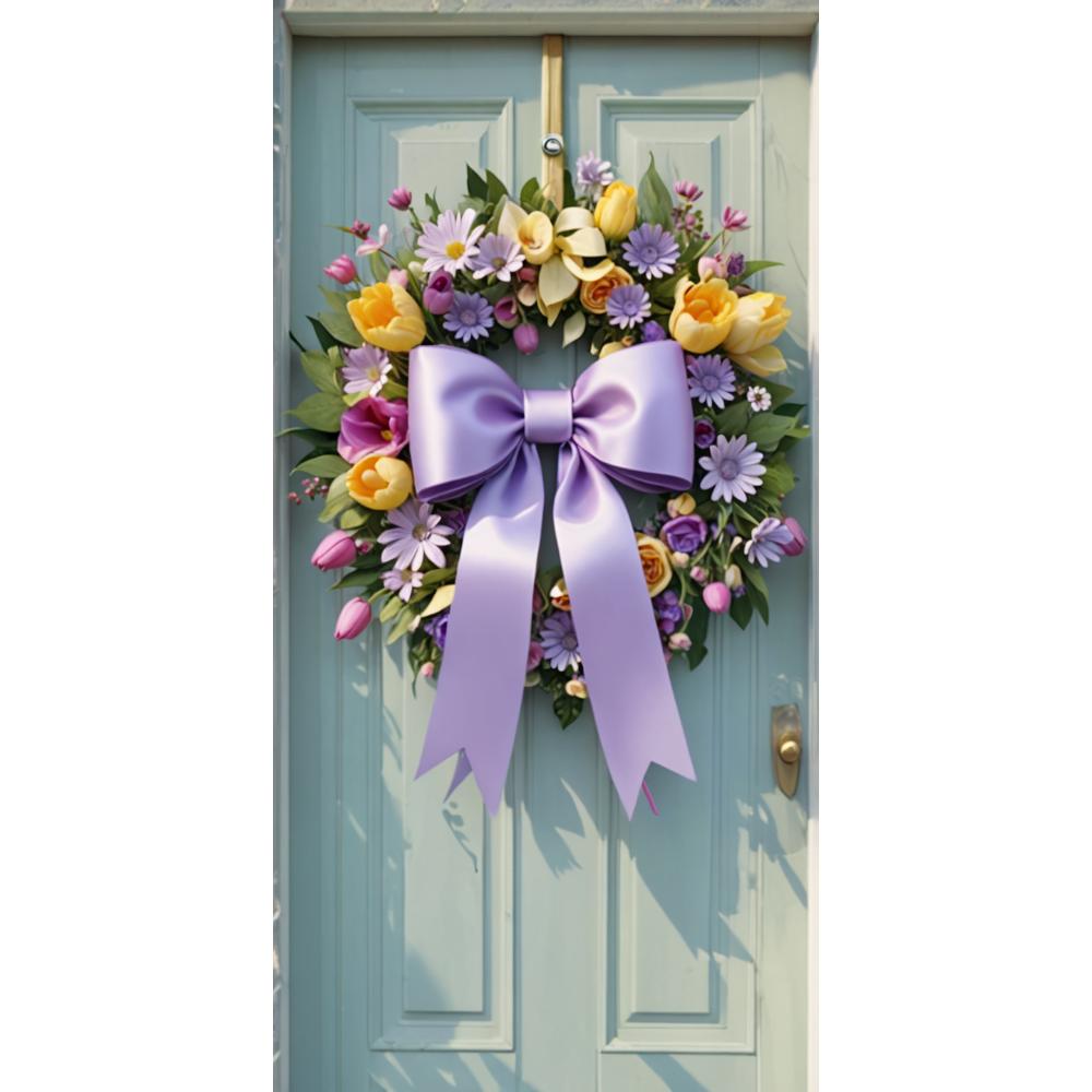 Spring Bow Wreath Door Cover Floral Banner Ribbon Bow Door Lining Background 2025 New Home Party Decoration Pink Purple