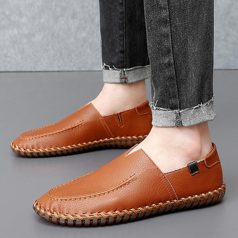 Handmade Breathable Leather Shoes Casual Loafers Fashionable Driving Shoes Men's Outdoor Sneakers Bean Shoes Plus Size
