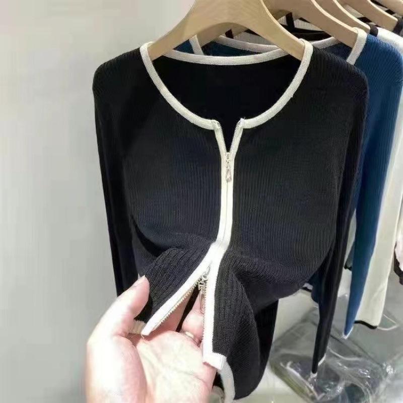 Women's College Style Zipper Cardigan - Long Sleeve Slim Fit Top for Spring & Autumn (2026)