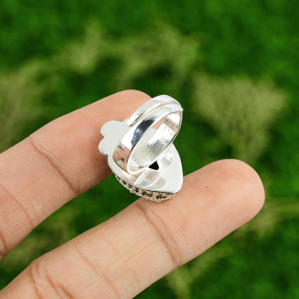 Natural Tibetan Turquoise Gemstone Stackable Blue Adjustable Ring 925 Silver