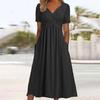 Robe d'été plissée à bretelles croisées pour femmes, col en V, manches courtes, poches de couleur pure, ligne a, ourlet ample, respirante, douce, pour les rencontres et les déplacements