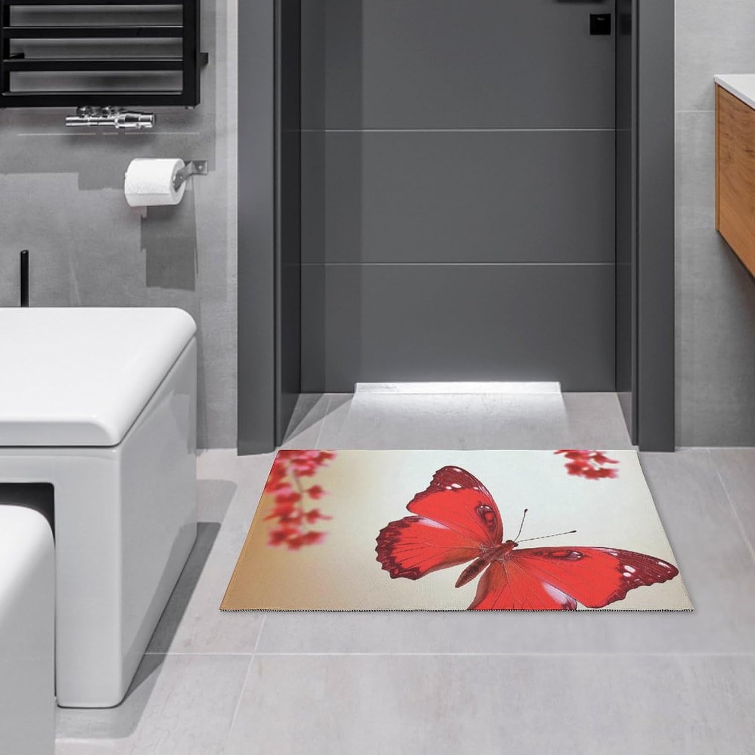 Crystal velvet carpetBeautiful Red Butterfly Area Rugs Soft Crystal Velvet Carpets Washable Living Room Rugs Modern Bedside Rugs 60x90cm