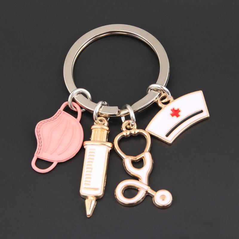 Doctor Keychain Medical Tool Key Ring Injection Syringe Stethoscope Nurse Cap Key Chain Medico Gift DIY Jewelry Handmade