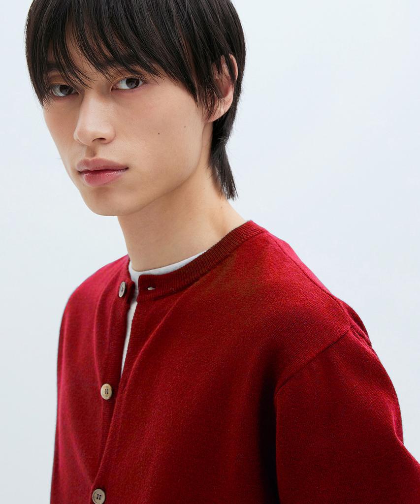 Leire Everyday Round Knit Cardigan [Red]