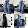 Jeans in Denim da Donna a Vita Alta con Tessuto Lavato ad Acqua per un Look Casual Autunnale