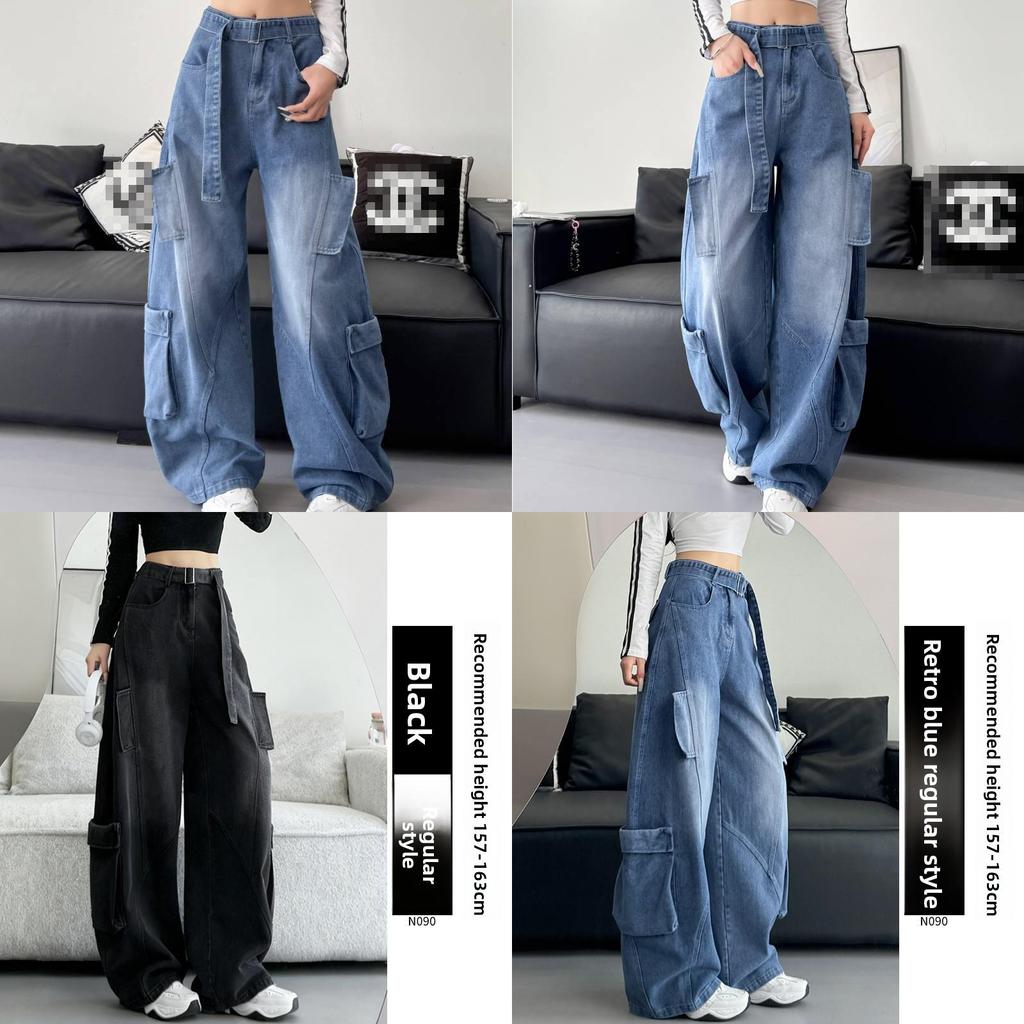 Jeans in Denim da Donna a Vita Alta con Tessuto Lavato ad Acqua per un Look Casual Autunnale