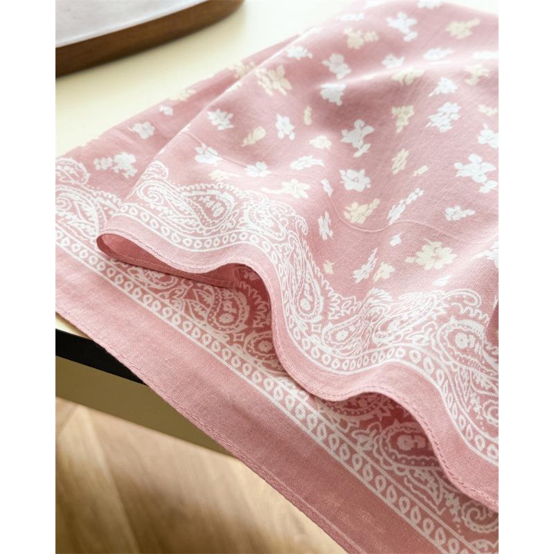 Women S Floral Printed Cotton Small Square Scarf Elegant Sunscreen Decorative Neck Scarf