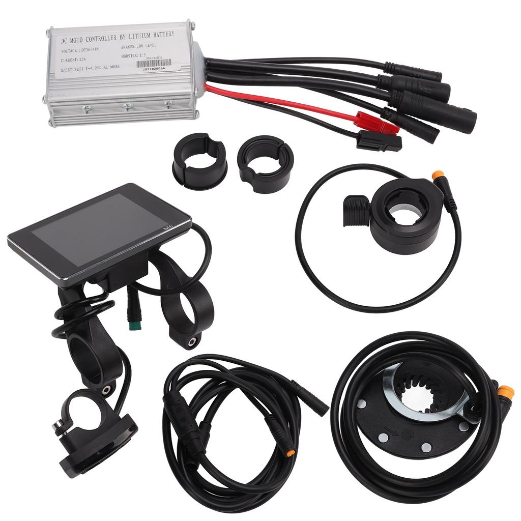 Electric Bike Motor Controller 15A Common Speed Controller 36V 48V with M6 LCD Panel 1 To 2 Cable Fully Waterproof Kit