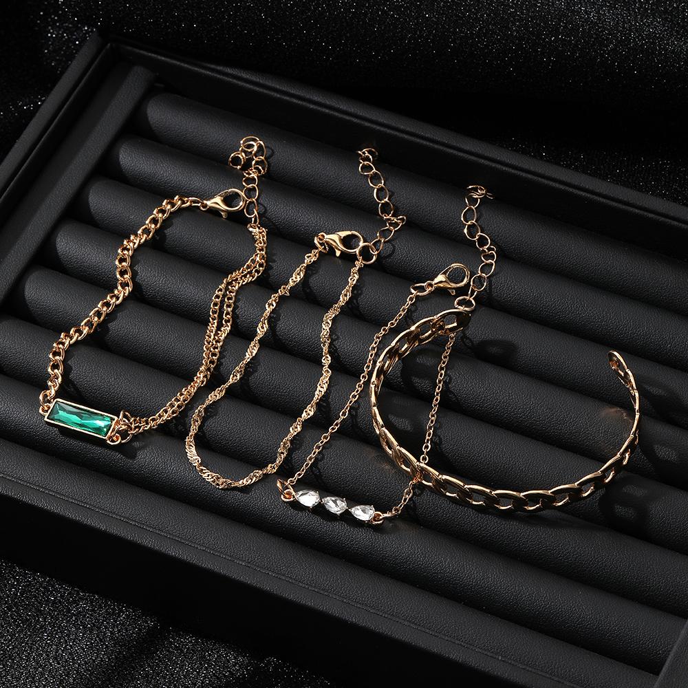 Bracelet de luxe pour boîte de nuit, breloque pour fille, cent bijoux Sexy, cadeau rectangulaire, émeraude, diamant torsadé, lot de 4, or