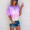 Summer Women's Short-sleeved T-shirt with O-collar Gradient Color Tie-dyed Fashionable Loose Top, Basic Street Large-sized Casual T-shirt