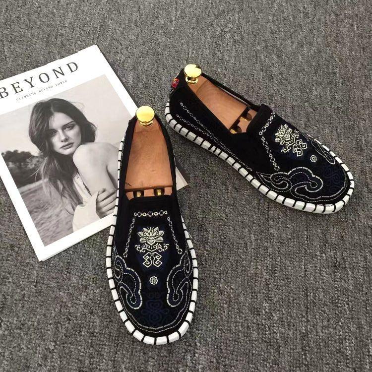 Old Beijing Cloth Shoes Embroidery Flower Social Guy Male Moccasin-Gommino Student Casual Shoes National Chinese Style