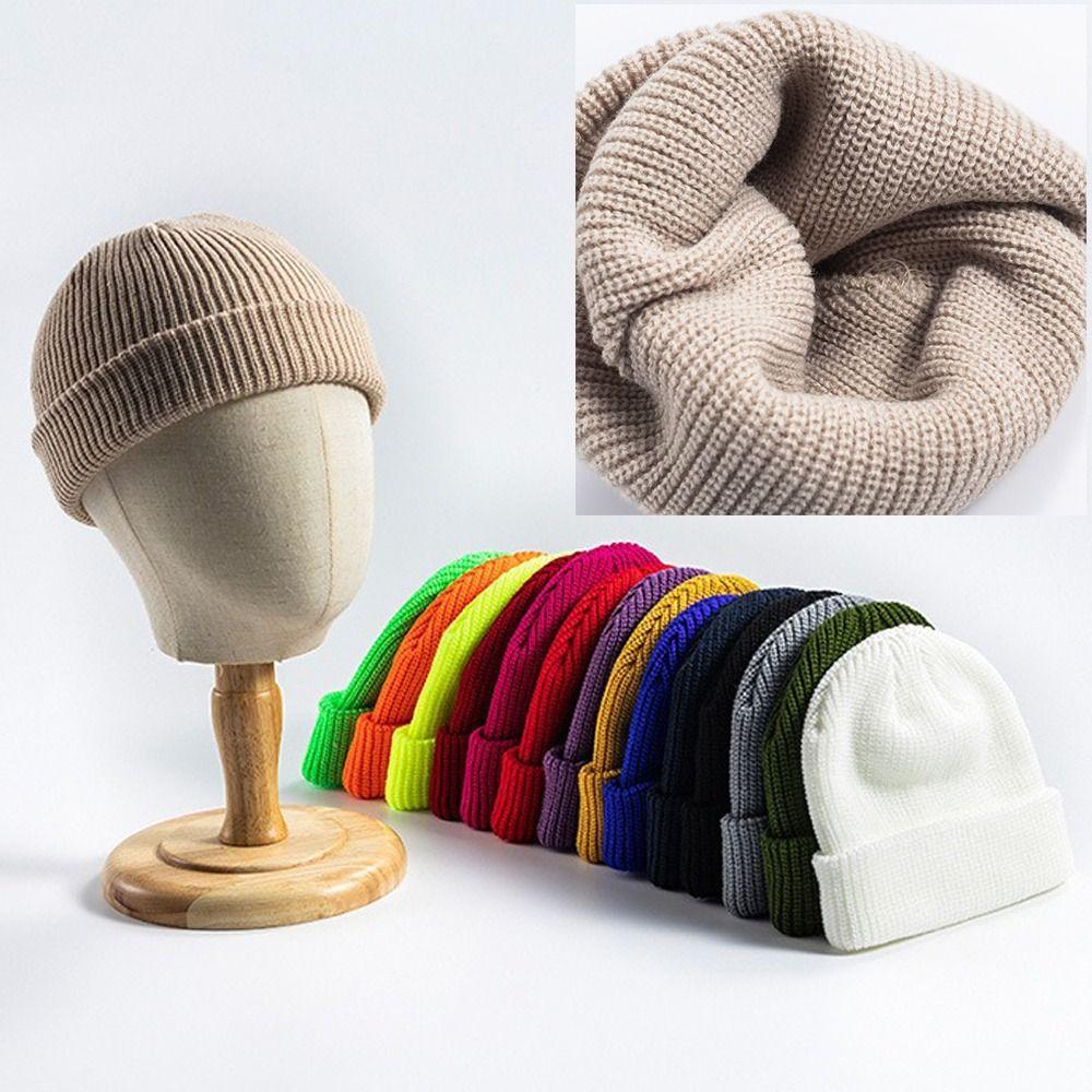 Brimless Knitted Cap Solid Color Bonnet Beanies Hip-Hop Vintage Dome Hat  Outdoor