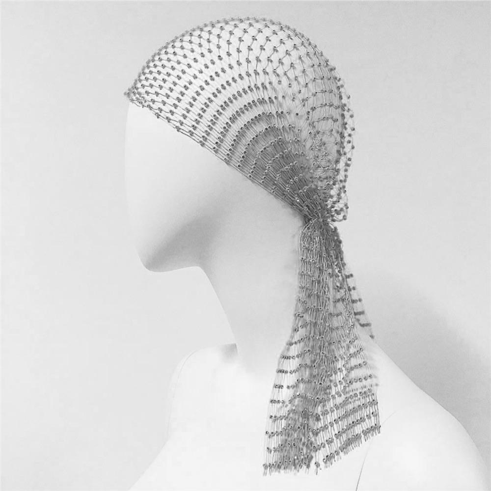 Fashion Elastic Rhinestone Hat Ball Cosplay Mesh Rhinestone Pirate Hat Hollow Out Snood Scarf Cap Women