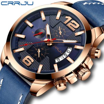 CRRJU New 2285 Six-pin Multi-functional Men's Leather Strap Watch Casual Personality Watch Fashion
