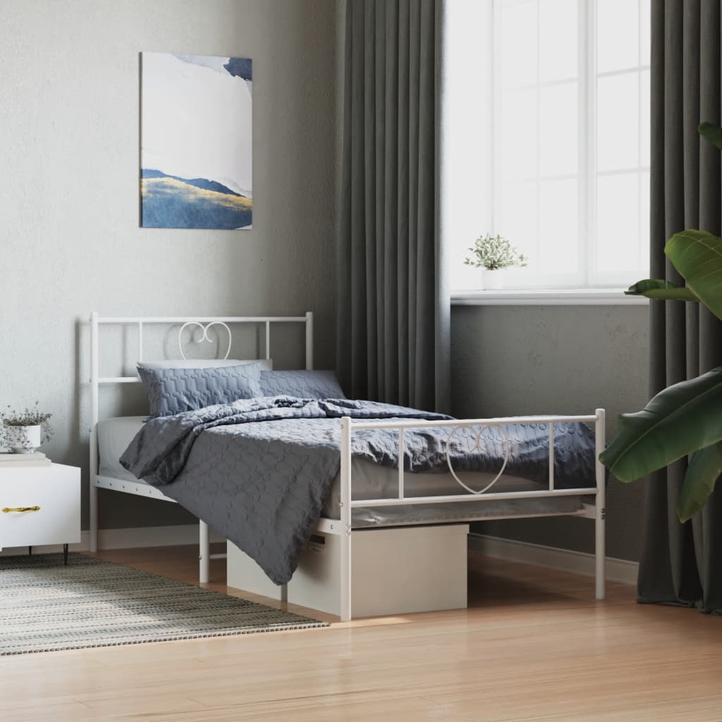 Metal Bed Frame with Headboard and Footboard White 107 X 203 Cm