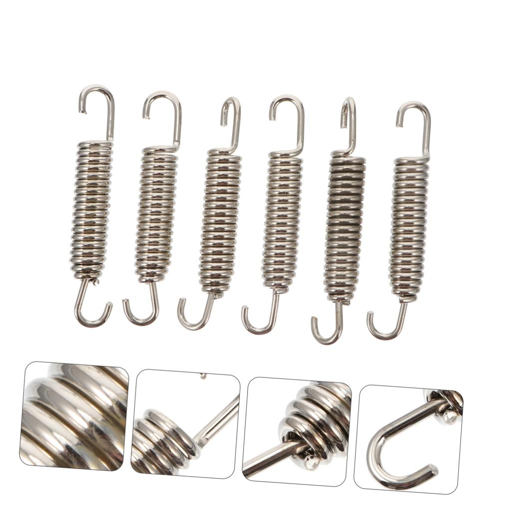 BELLIFFY 6pcs Spring Bike Motorcycle Car Motorcycle Swivel Spring Tension Spring Muffler Spring Exhaust Spring Stainless Steel Silver