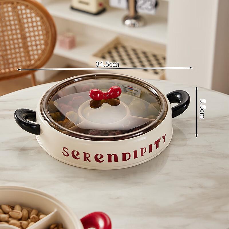 Renhong Creative Bowknot Divided Snack Tray with Lid