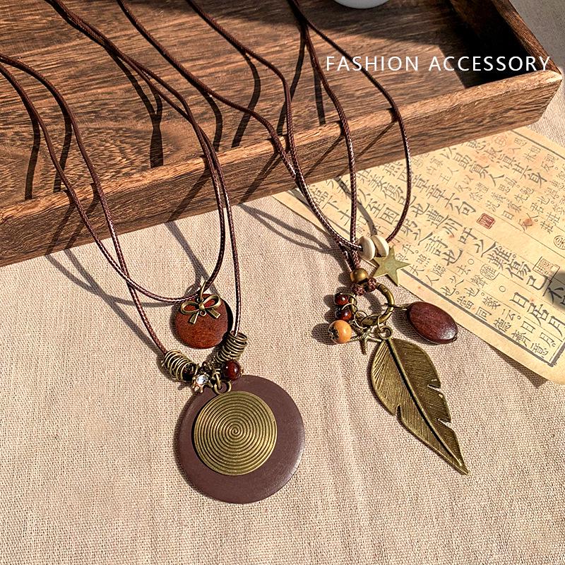 Women's Zen Retro Feather Necklace - Ethnic Layered Beaded Clavicle Chain, Long Bohemian Style