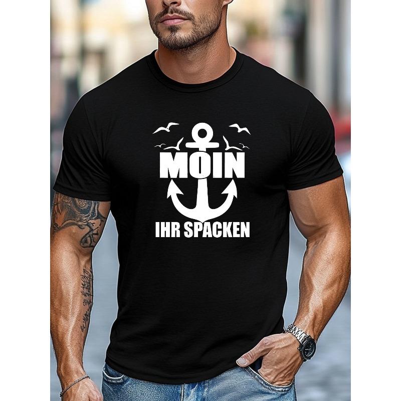 T-Shirt da uomo, Semplice e pulita, Comoda e versatile, Con un design MOIN IHR SPACKEN per l'abbigliamento casual estivo con scollo rotondo corto