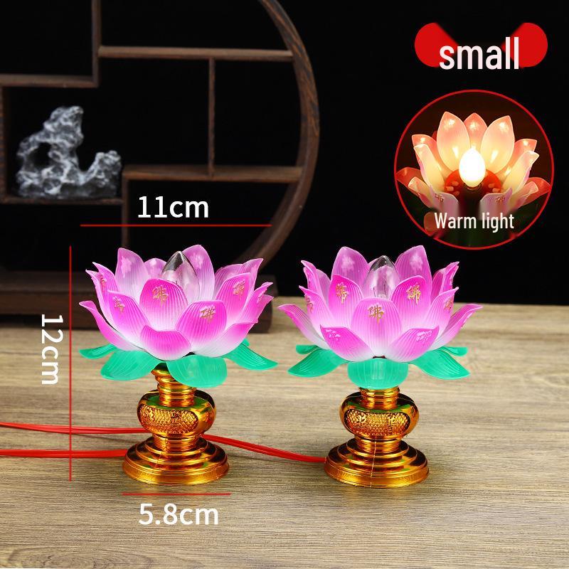 Seven-Color Plug-In Lotus Buddha Altar Offering Lamp with Eternal Light