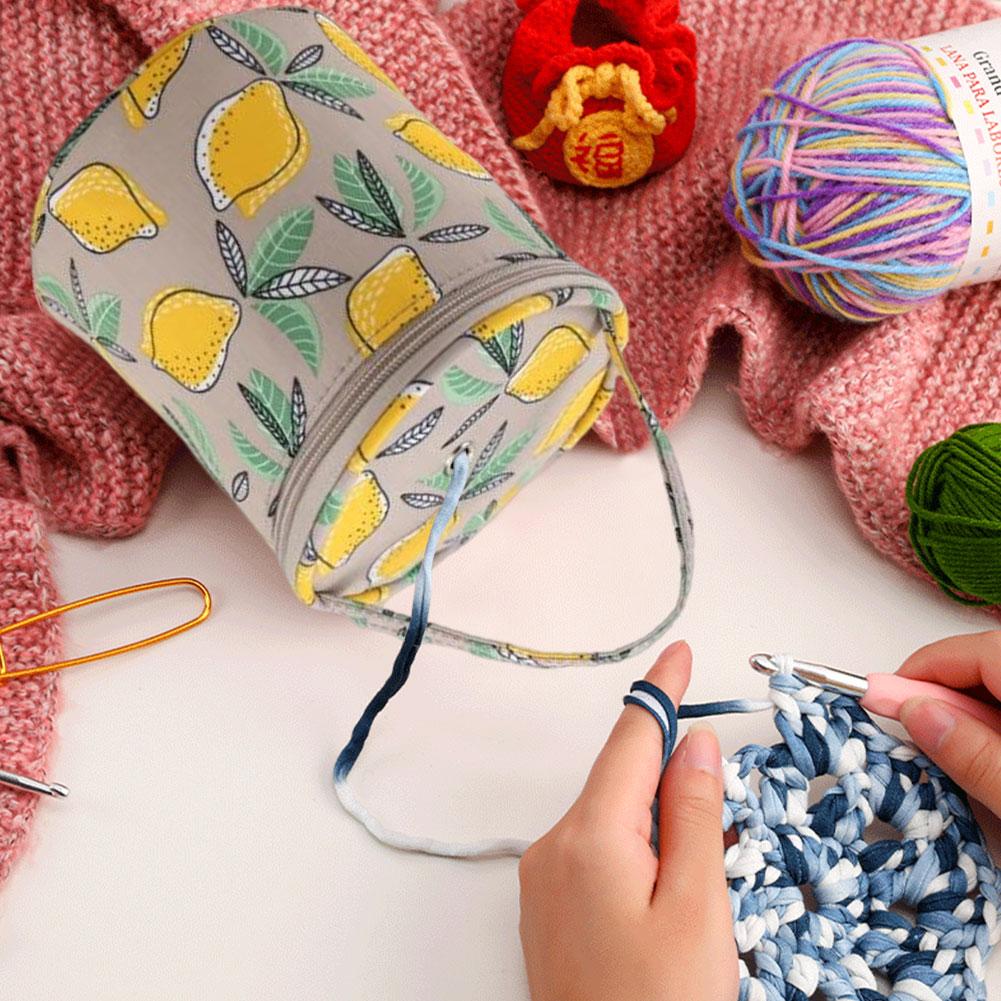 Floral Pattern Wool Storage Bag Zipper Crochet Hooks Organization Package with Handle Strap for Knitting Needles Sewing Tools