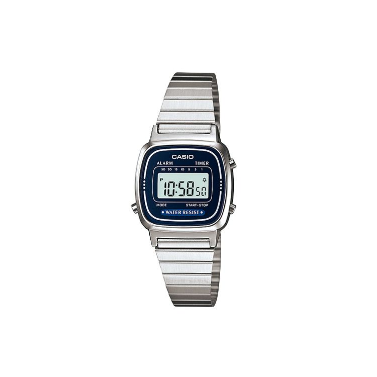 Casio Youth Series Metal Square Fashion Retro Trend Business Casual Classic Small Silver Block LCD Display Waterproof Quartz Movement LA670WA-2 Regular Watch Box,Blue Dial
