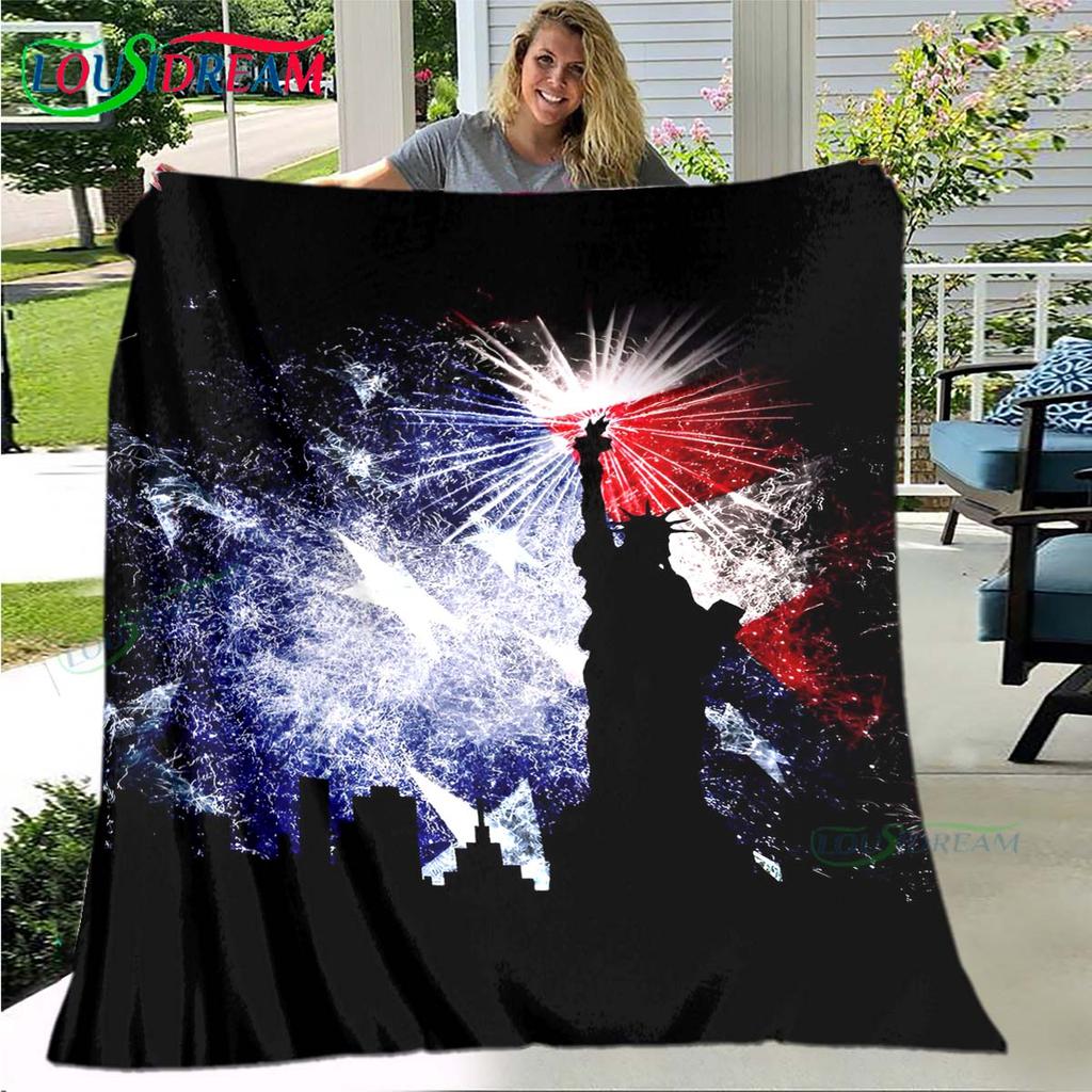 Fashion Statue of Liberty Pattern Blanket Flannel Thin Blanket Portable Home Travel Office Lunch Break Blanket Birthday Gift